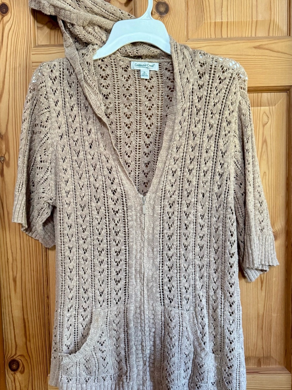 Coldwater Creek Light Beige Openwork Hooded Zip Cardigan